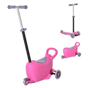 Qaba 3-in-1 Kids Scooter Walker Push Car, Pink, Height Adjustable, with Storage, Durable