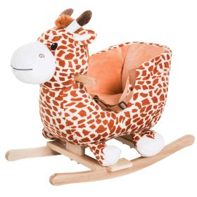 Qaba Giraffe Plush Wooden Rocking Horse, Animal Chair with Sound, Brown, for Boys & Girls