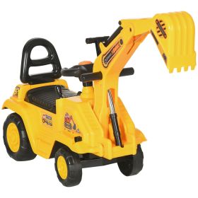 HOMCOM 3-in-1 Ride On Excavator Digger Scooter & Pulling Cart, Construction Pretend Play Toy for Kids