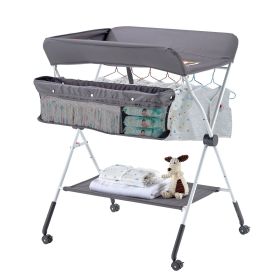 Foldable Baby Changing Diaper Station with Side Basket & Wheels Dark Gray
