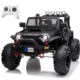 Black 48.4" Large Ride On Car for Kids, Battery Powered Electric Car with 2 Seats, Remote Control, 14" Large Suspension Wheels, LED Lights, Music
