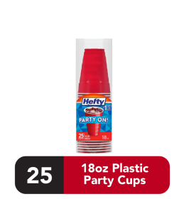 Hefty Party On Disposable Plastic Cups, Red, 18 oz, 25 Count
