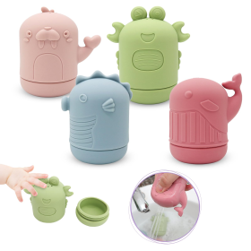 Baby Water Shower Toys Set, Bath Water Toys, Parent-child Interactive Toys, 4 Pieces --ocean Color- Safe Soft Rubber Material, The Bath Does Not (Option: Model A Bath Toys)