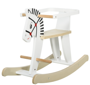 Wooden Rocking Horse, Classic Toddler Ride-On, Safe Traditional, White With Safety Bar, For 1-3 Years (Color: White)