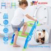 Potty Training Toilet Seat w/ Steps Stool Ladder For Children Baby Splash Guard Foldable Toilet Trainer Chair Height Adjustable Pedal Anti-Slip Feet 1