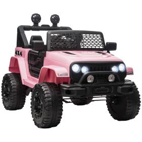 Electric Off-Road Truck 12V Kids Ride On With Remote Control MP3 Music Adjustable Speed (Color: Pink)