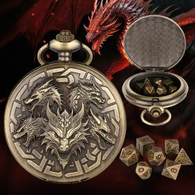 Retro Creative Pocket Watch Shaped Tabletop Game Dice Set -7PCS Metal Polyhedral Dice, Steampunk Style Portable DND Dice Set, Exquisite Metal Cra (Option: Bronze)
