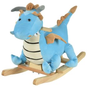 Wooden Dinosaur Rocking Horse, Realistic Sounds,  Prehistoric Child Ride-On Toy, Blue, For 18-36 Months (Color: Blue)