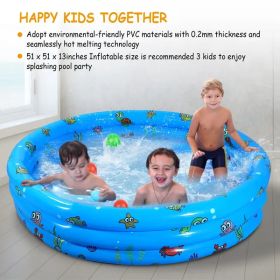 51x13In Inflatable Swimming Pool Blow Up Family Pool For 3 Kids Foldable Swim Ball Pool (Color: Blue)