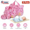 5Pcs Baby Nappy Diaper Bags Set Mummy Diaper Handbags with Diaper Pad Food Bag Bottle Bag Travel Tote Bags For Mom Dad
