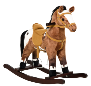 Rocking Horse Kids Plush Ride-On Toy Nursery Rhyme Music 18-36 Months Light Brown White Perfect Gift For Toddlers (Color: Black)