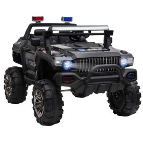 12V Electric Police Ride-on Toy For Kids LED Lights MP3 Parental Remote Black (Color: Black)