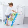 Potty Training Toilet Seat w/ Steps Stool Ladder For Children Baby Splash Guard Foldable Toilet Trainer Chair Height Adjustable Pedal Anti-Slip Feet 1