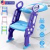 Potty Training Toilet Seat w/ Steps Stool Ladder For Children Baby Splash Guard Foldable Toilet Trainer Chair Height Adjustable Pedal Anti-Slip Feet 1