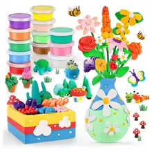 Air Dry Clay Vase Bouquet Craft Kit, 10 Pieces Modeling Clay Flower Art And Craft DIY Set For Boys And Girls, Improve Fine Motor Skills And Hand- (Option: DIY clay and vase)