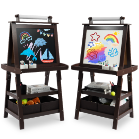 Only Supports Self Pickup  Children's Art Easel, Wooden Children's Easel 3 In 1 Adjustable Double Sided, Whiteboard, Chalkboard And Rolled Paper (Option: Dark Brown)