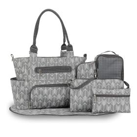 8Pcs Baby Nappy Diaper Bags Set for Mom Dad Mummy Handbags Multifunctional Diaper Changing Bags with Bottle Bag Mesh Bag Purse Diaper Pad 2 Burp Cloth (Option: DarkGrey)