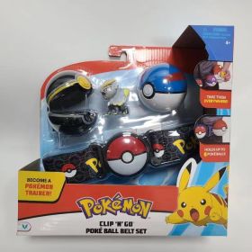 TOMY Pokemon Pokeball Belt Pikachu Pokeball Pocket Monster Deformation Model Toy Set Cosplay Action Doll Model Children's Toys (Color: With box-xinling bao, size: One Size)