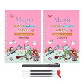 Early Education Magic Copybook Reusable Handwriting Practice  Kids Drawing Ink Workbook Children Pen Control Training Writing Drawing Educational (Quantity: 2 books, Color: Drawing)
