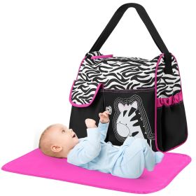 Baby Nappy Diaper Bags Mummy Diaper Duffel Shoulder Bags w/ Wipeable Diaper Changing Pad Transparent Bag Travel Tote Handbags For Overnights (Option: Zebra_Pink)