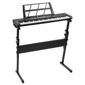 1P 61 Keys Digital Music Electronic Keyboard Electric Musical Piano Instrument Kids Learning Keyboard With Stand Microphone For Beginners (Color: Black)