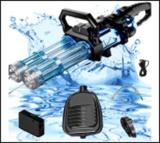 Double-barreled Gatling Water Gun Black New Cool Blue Version Toy (Color: Blue)