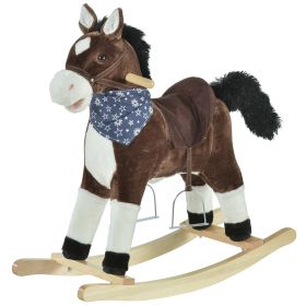 Plush Cowboy Rocking Horse, Wooden Ride-On With Realistic Sounds, Wild West Fun, Brown, For 3-6 Years (Color: Brown)
