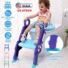Potty Training Toilet Seat w/ Steps Stool Ladder For Children Baby Splash Guard Foldable Toilet Trainer Chair Height Adjustable Pedal Anti-Slip Feet 1