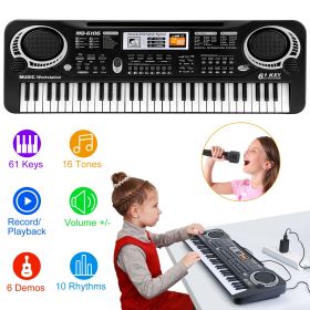 61 Keys Digital Music Electronic Keyboard Electric Piano Musical Instrument Kids Learning Keyboard With Microphone For Beginners Kids Girls Boys (Color: Black)